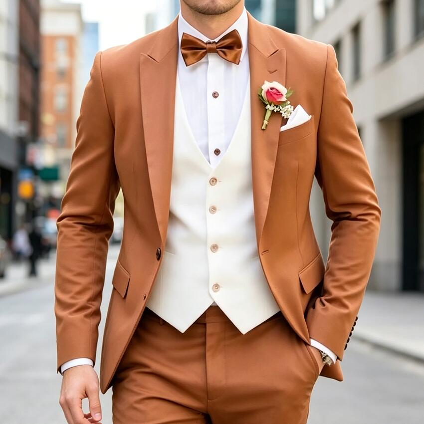 Men'S Formal Wear Waistcoat - ชุดสูทผู้ชายแบบคลาสสิค 3 ชิ้น ปกแหลม เสื้อกั๊ก กางเกงขายาว