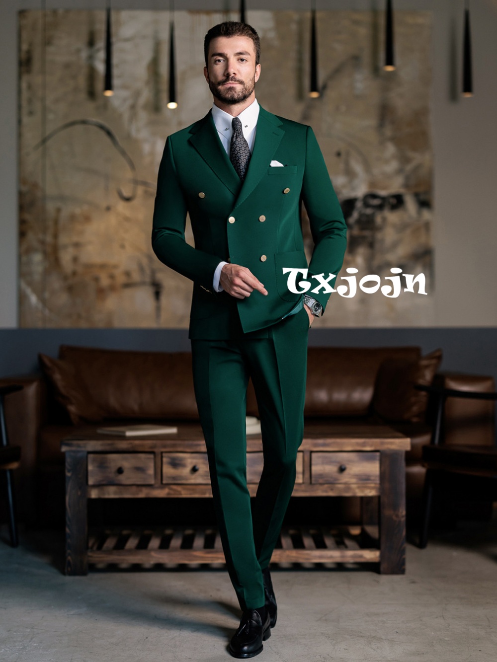 Men Formal Wear Jacket - ชุดสูทผู้ชายสีเขียวทรงเข้ารูป 2 ชิ้น เสื้อแจ็คเก็ตและกางเกง สำหรับงานวันเกิด งานเลี้ยง
