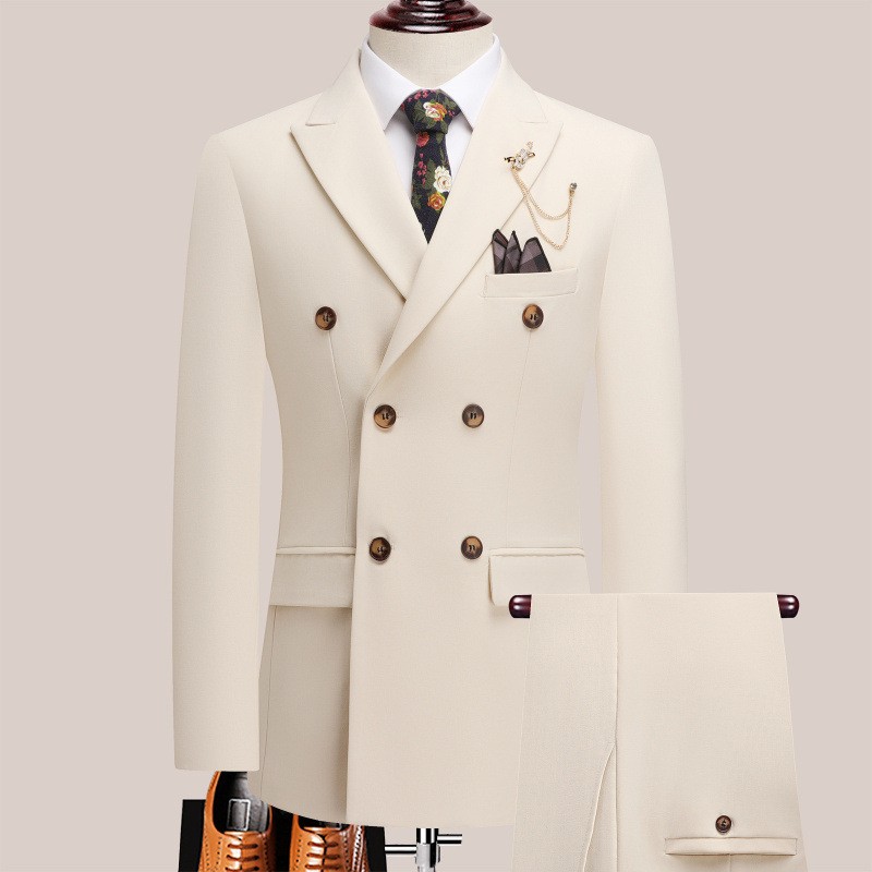 Men Formal Wear For Dinner - ชุดสูทผู้ชายสุดหรู สีขาวเข้ม กระดุมสองแถว ชุดลำลองสำหรับใส่ในชีวิตประจำวัน เสื้อผ้าผู้ชายสำหรับงานแต่งงาน งานเลี้ยงอาหารค่ำ