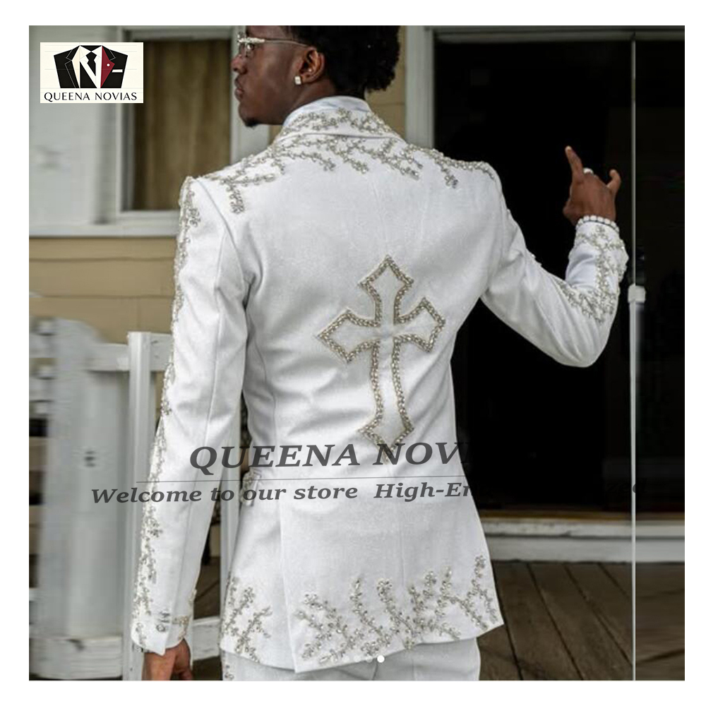 High End Men'S Formal Wear - ชุดทักซิโด้เจ้าบ่าวประดับด้วยลูกปัดและหิน งานสั่งตัดระดับไฮเอนด์ 2 ชิ้น เสื้อเบลเซอร์สำหรับงานพรอม ชุดทางการสำหรับงานแต่งงาน