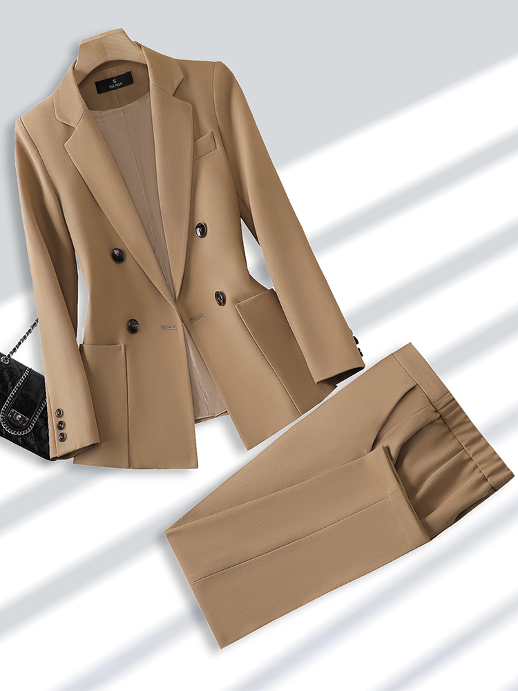 Men Formal Wear Fashion - ชุดสูททำงานแฟชั่นสำหรับผู้หญิงชุด2ชิ้นพร้อมกระเป๋าชุดสูททำงานธุรกิจสำนักงานและกางเกงสีเบจสีดำสีกากี