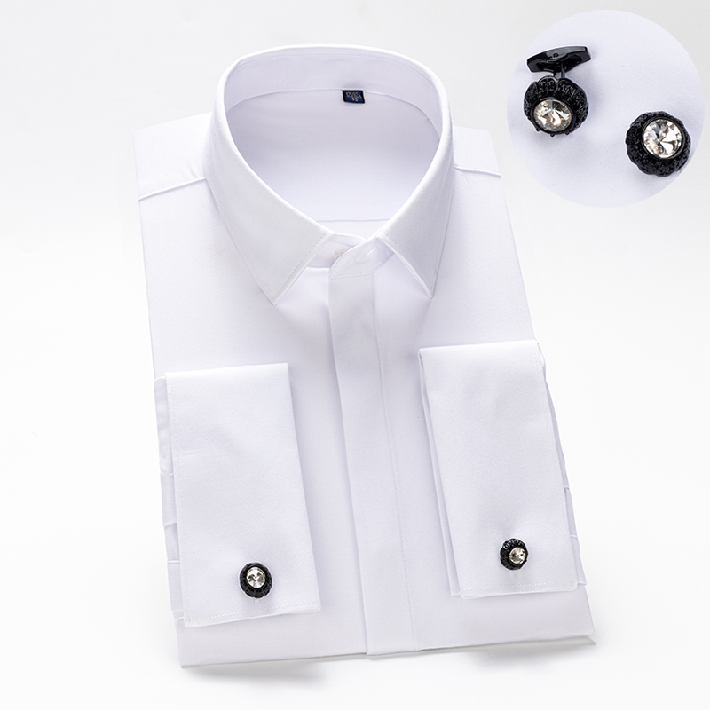 High End Men'S Formal Wear - เสื้อเชิ้ตผู้ชายแบบกระดุมข้อมือฝรั่งเศส แขนยาว สไตล์หรูหรา เนื้อผ้าใยไผ่ เนียนนุ่ม ไม่ต้องรีด