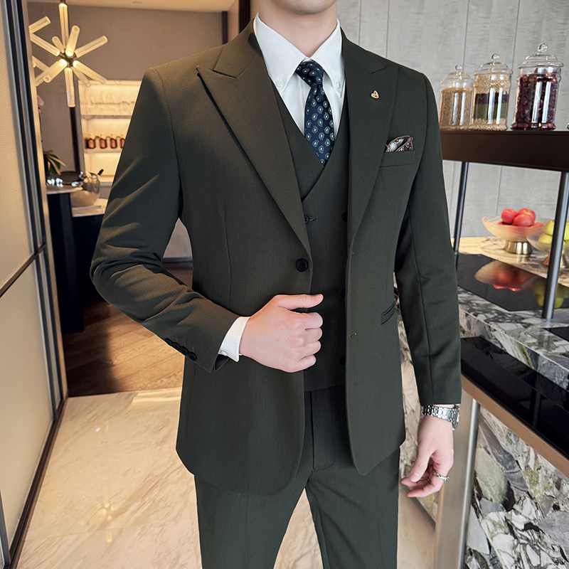 ผู้ชายชุดสูทสามชิ้นธุรกิจ Slim - Men Formal Wear Top บทวิจารณ์และราคา