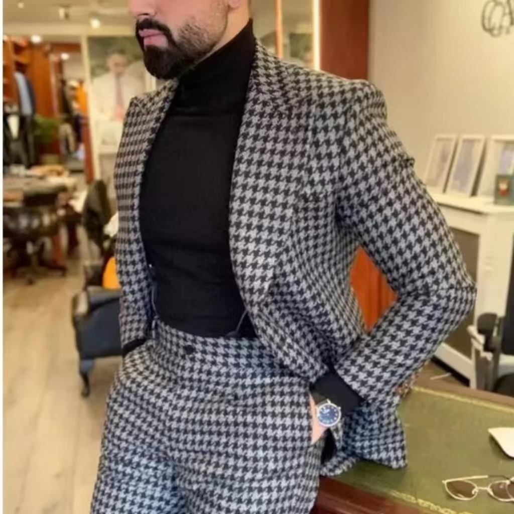 ชุดสูทผู้ชายลายฮาวด์ทูธสไตล์วิ - Men Formal Wear For Wedding บทวิจารณ์และราคา