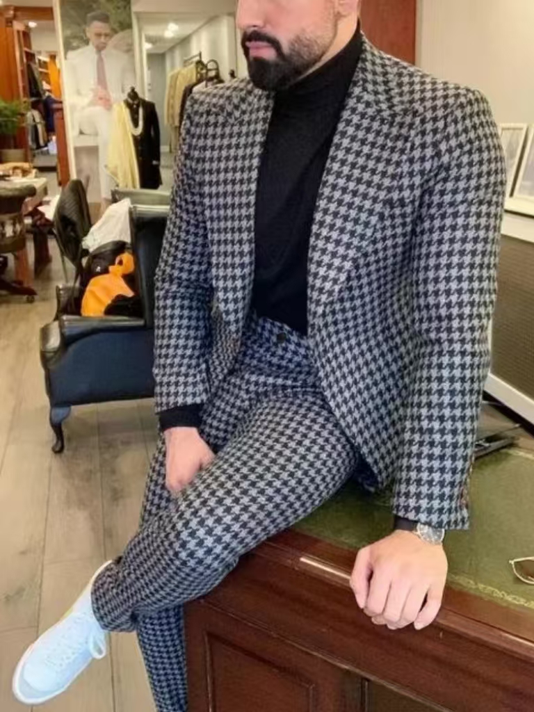 ชุดสูทผู้ชายลายฮาวด์ทูธสไตล์วิ - Men Formal Wear For Wedding บทวิจารณ์และราคา