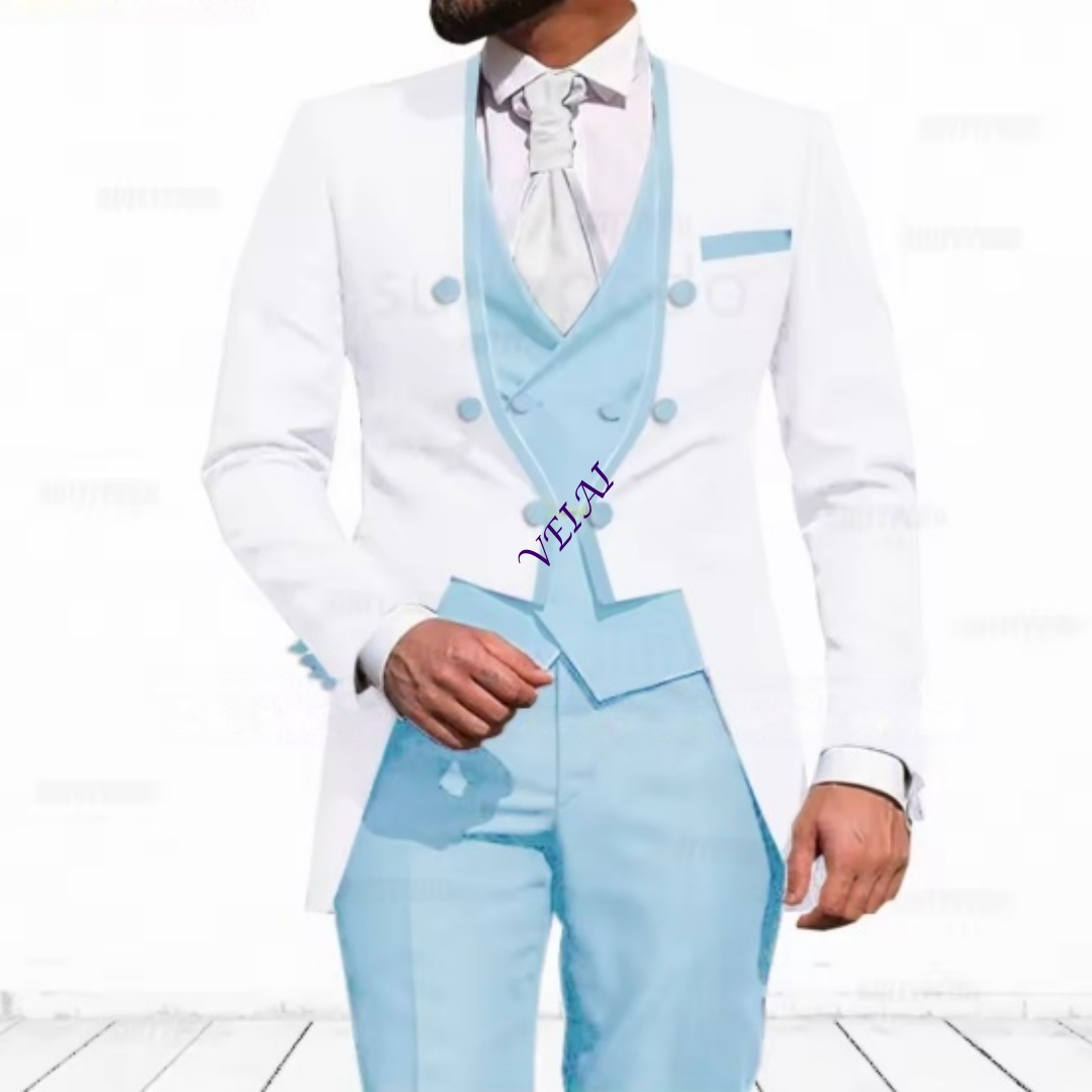 ชุดสูท 3 ชิ้นสีฟ้าอ่อนแบบสั่งต - Men Formal Wear Jacket บทวิจารณ์และราคา