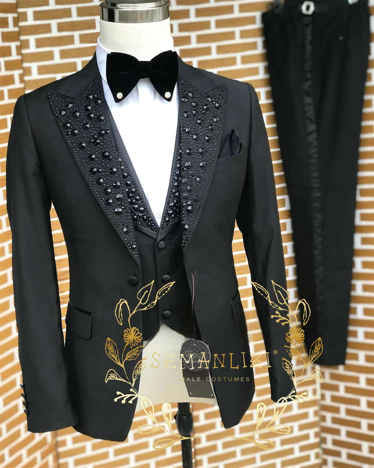 ผู้ชายสีดําชุดหรูหราหินคริสตัล - Men Formal Wear For Wedding บทวิจารณ์และราคา