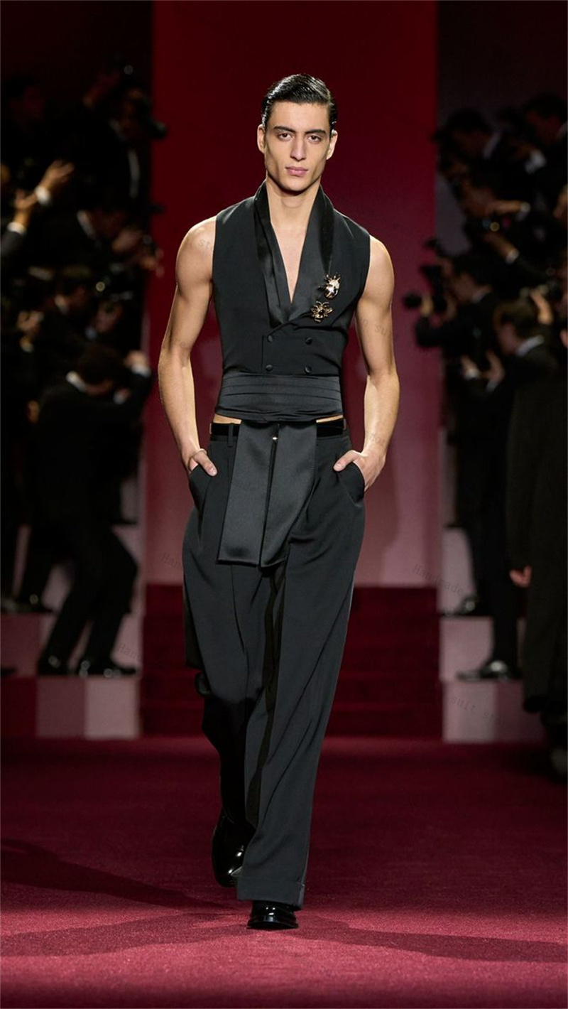 ชุดสูทผู้ชายสีดำ 2 ชิ้น เสื้อก - Men'S Formal Wear Waistcoat บทวิจารณ์และราคา